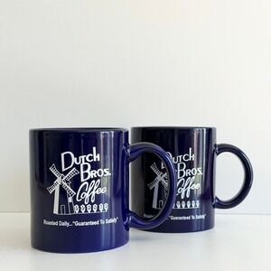 Lot of Two Dutch Bros Windmill Coffee Diner Mugs Ceramic 12oz Classic Blue VTG